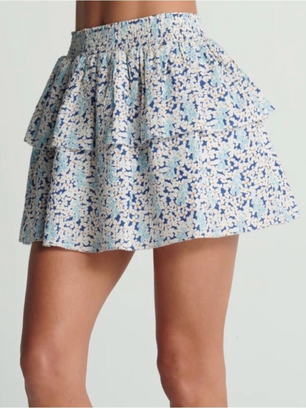 Sundays 100% Cotton Indigo Bloom Tiered Mini Skirt